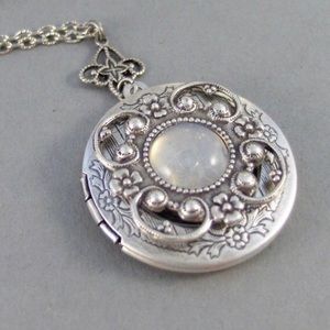 Vintage Moonstone locket Necklace Opal Pendant
